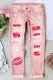 Pink Love Heart Ripped Casual Non-elastic Denim Jeans