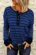 Navy Striped Color Block Buttoned Waffle Knit Shirt
