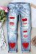 Sky Blue  Ombre Heart-shaped Shift Casual Ripped Jeans
