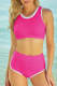 Rose Solid Colorblock Round Neck Bodycom Active Bikinis