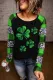 St. Patrick's Day Shamrock Graphic Leopard Plaid Casual Blouse