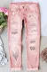 Pink Pink Heart Shift Casual Non-elastic Ripped Jeans