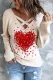 Red Heart-shape Graphic V Neck Shift Casual Blouse
