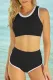 Black Solid Colorblock Round Neck Bodycom Active Bikinis