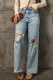 Solid Ripped Raw Hem Shift Casual Jeans