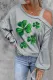St. Patrick's Day Clover Cold Shoulder Asymmetrical Neck Shift Casual Blouse