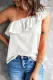 White Solid Ruffle One Shoulder Shift Basic Tank Tops