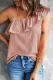 Pink Solid Ruffle One Shoulder Shift Basic Tank Tops