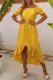 Yellow Solid Ruffled Flared Basic Off Shoulder Elegant Midi Dresses