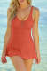 Orange Solid Colorblock V Neck Flared Bodycom Sexy One Pieces