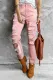 Pink Pink Heart-Shaped Leopard Ripped Shift Casual Non-elastic Ripped Jeans
