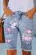 Be Kind Pink Cherry Blossoms Raw Hem Ripped Denim Shorts Bermuda Shorts