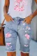 Pink Flamingo Ripped Denim Shorts Bermuda Shorts