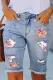 Floral Graphic Cut-out Raw Hem Sheath Casual Denim Shorts