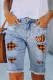 Orange Plaid Denim Shorts Bermuda Shorts