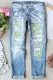 Sky Blue  St. Patrick's Day Green Clover Graphic Shift Casual Ripped Jeans