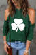 St. Patrick's Day Clover Round Neck Off the Shoulder Shift Casual Long Sleeve Top