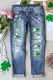 St. Patrick's Day Clover Shift Casual Ripped Jeans
