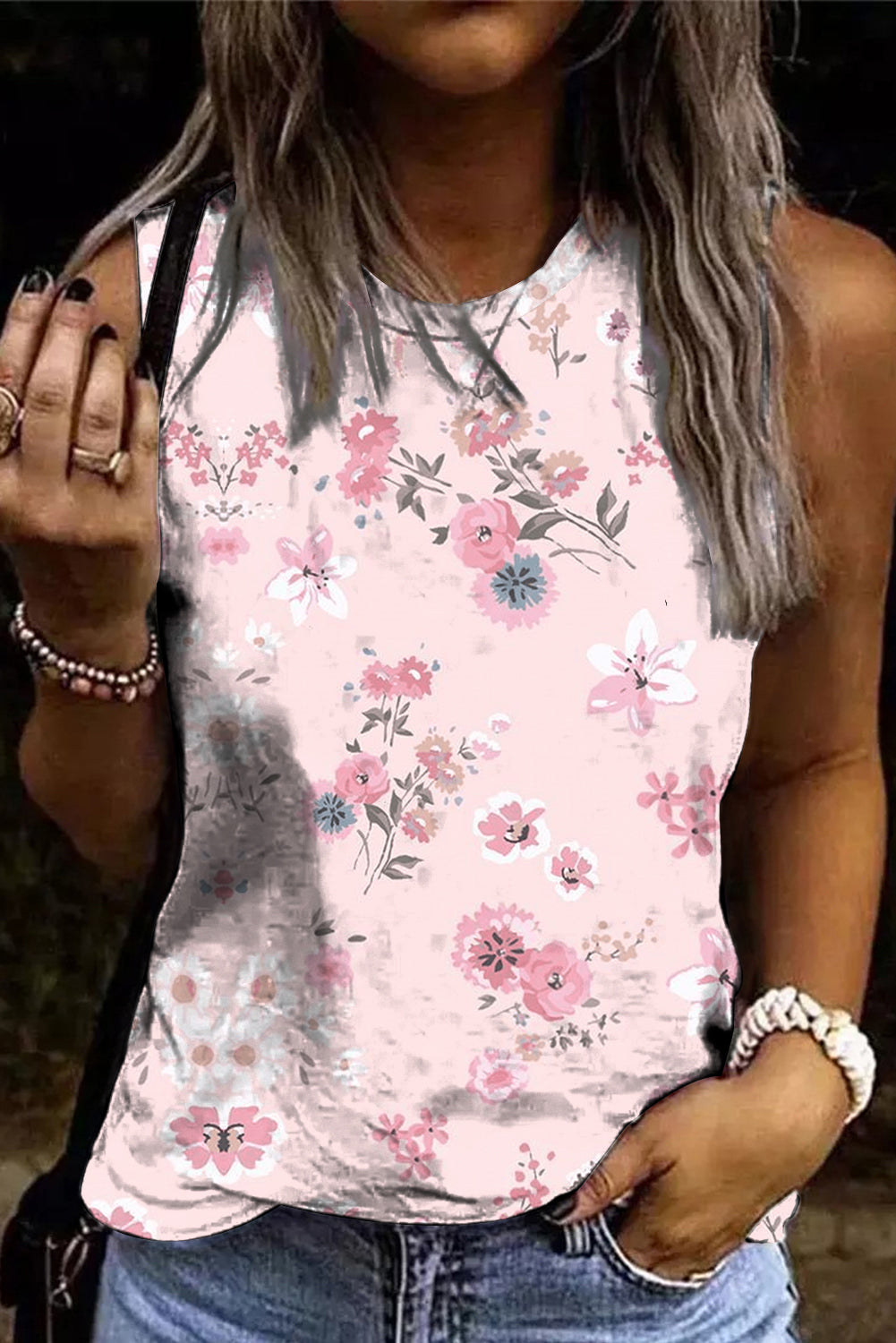 Watercolor Flower Graphic Round Neck Shift Casual Tank Tops $ 15.99 ...