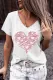 Pink Heart-shaped V Neck Shift Casual T-Shirts