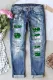 Sky Blue St. Patrick's Day Shamrock Graphic Casual Ripped Denim Jeans