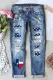 Sky Blue Texas Blue White Red Star Shift Casual Jeans