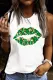 St. Patrick's Day Clover Lips Round Neck Shift Casual Tank Tops