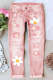 Pink Floral Ripped Casual Non-elastic Jeans