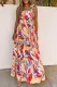 Printed Suspender Splicing Large Swing Dress Abstract Print Striped Trim Maxi Sundress