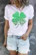 Green Leopard Clover Floral Round Neck Shift Casual T-Shirts