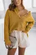 Yellow Henley Pullover Drop Shoulder Sweater with Slits