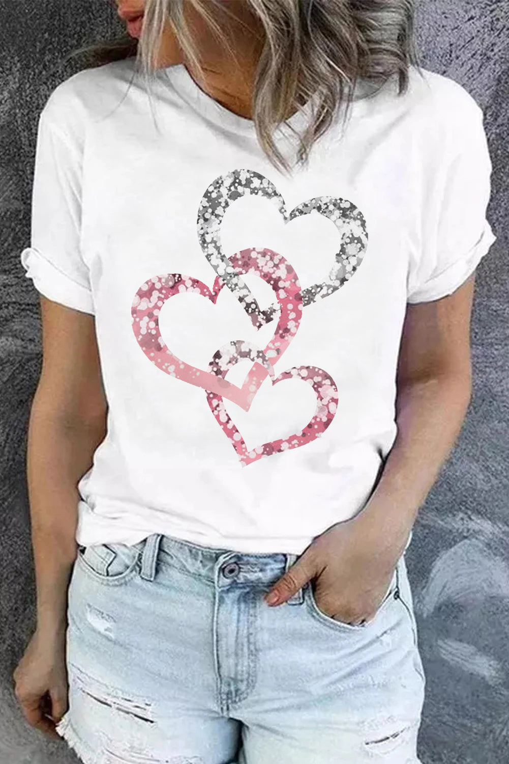 LOVE Shape Cherry Blossoms Graphic Print Crew Neck T-shirt $ 18.99 ...