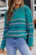 Green Striped Color Block Textured Knit Pullover Sweater