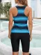 Blue Color Block Print Racerback  Tankini Swimsuits with Swim Capris