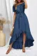 Blue Solid Ruffled Flared Basic Off Shoulder Elegant Midi Dresses