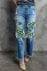 St. Patrick's Day Shamrock Graphic Cut-out Raw Hem Casual Denim Jeans