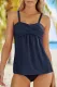 Navy Solid Ruched Tankini Top Swimsuit with Triangle Briefs