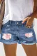 Floral Casual Non-elastic Ripped Denim Shorts