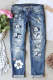 Spring Gentian Blue Floral Shift Casual Ripped Jeans