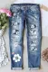 Spring Gentian Blue Floral Shift Casual Ripped Jeans