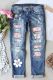 Sky Blue Floral Ripped Casual Denim Jeans
