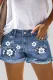 Spring Gentian Floral Shift Casual Non-elastic Ripped Jeans Denim Shorts
