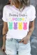 Happy Easter Peeps Bunny Graphic Round Neck Casual T-Shirts