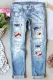 Sky Blue-2 American Flag Graphic Ripped Denim Casual Jeans