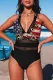 American Flag Graphic Sexy V-Plunge Ruffle Sleeve One-Piece Swimsuit