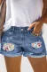 Bright Flowers Graphic Shift Casual Non-elastic Ripped Jeans Denim Shorts