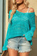 Blue Cut-out V Neck Shift Basic Casual Sweaters
