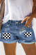 Checkerboard Sheath Casual Ripped Jeans Denim Shorts