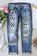Checkerboard Casual Ripped Denim Jeans