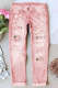 Pink Pink Floral Casual Ripped Jeans